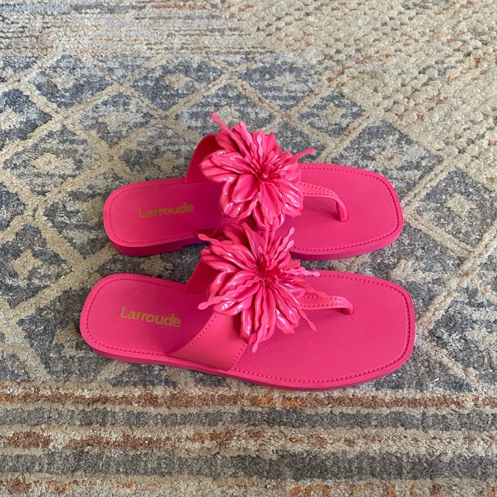 Larroude Pink Floral Sandals